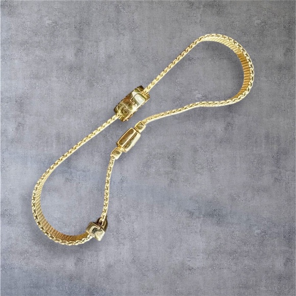 Retired Pandora Reflexions MESH BRACELET 2 Rhinestone Gold Plate/925 - Picture 5 of 10